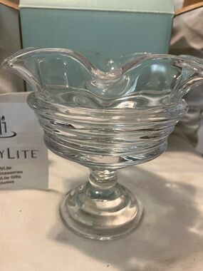 New.  Partylite. All glass “ Sundae “ style 5” -4” candle holder